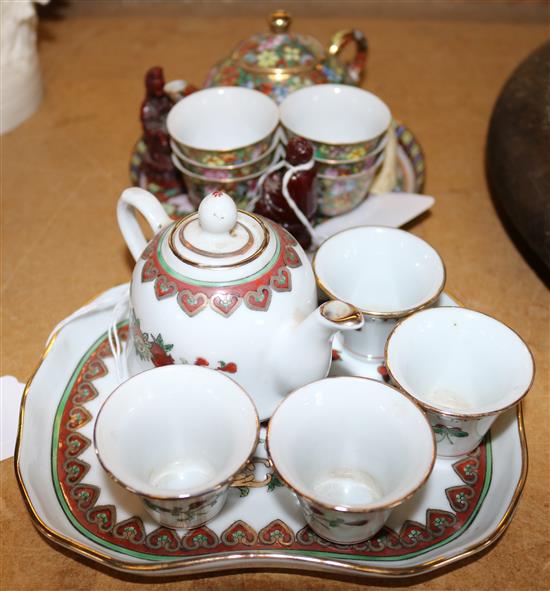 Two Chinese miniature porcelain tea sets and 3 other items